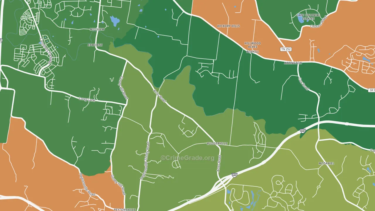 Rudderville, TN Map of Theft Rates