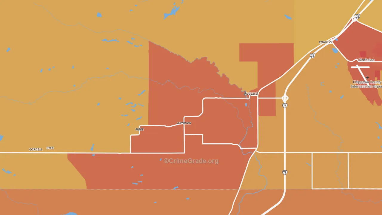 Rudyard, MI Map of Theft Rates
