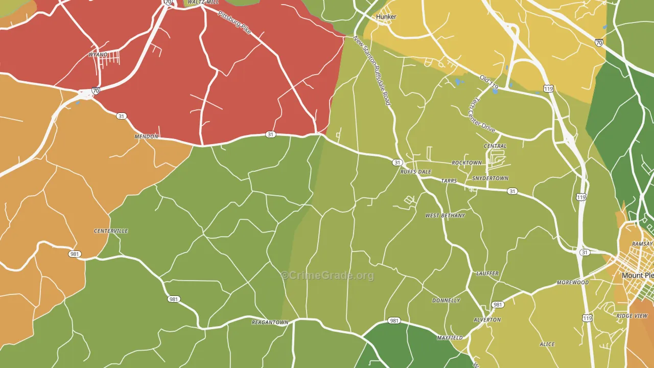 Ruffsdale, PA Map of Theft Rates