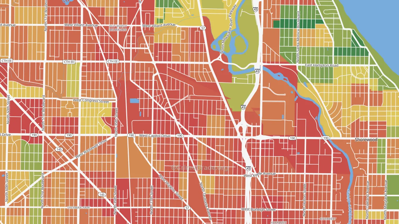 Rufus King, Milwaukee, WI Map of Theft Rates