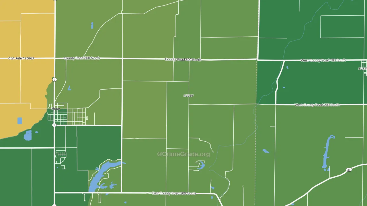 Rugby, IN Map of Theft Rates