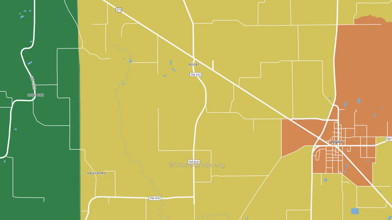 Rugby, TX Map of Theft Rates