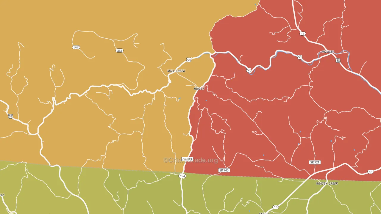 Rugby, VA Map of Theft Rates