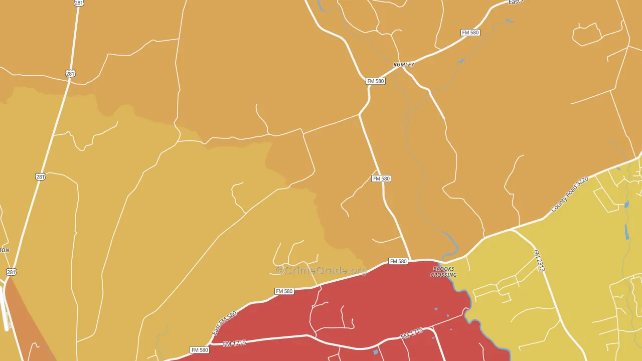 Rumley, TX Map of Theft Rates