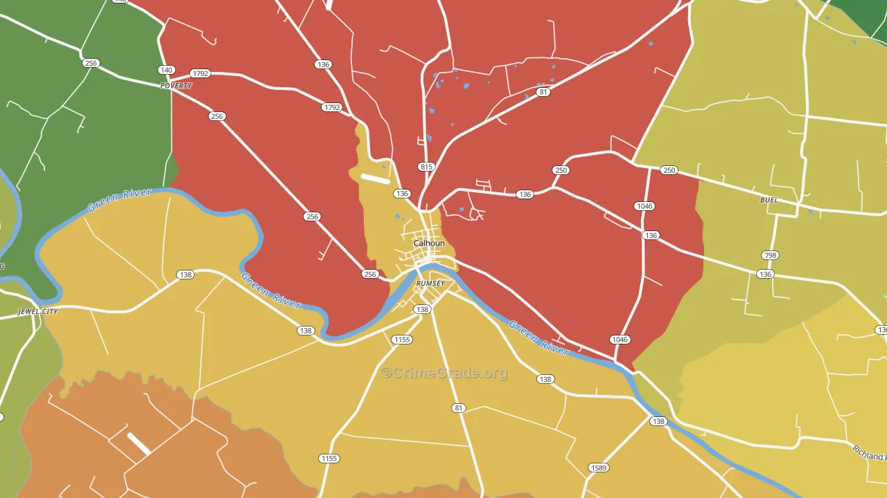 Rumsey, KY Map of Theft Rates