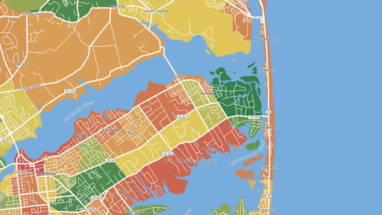 Rumson, NJ Map of Theft Rates