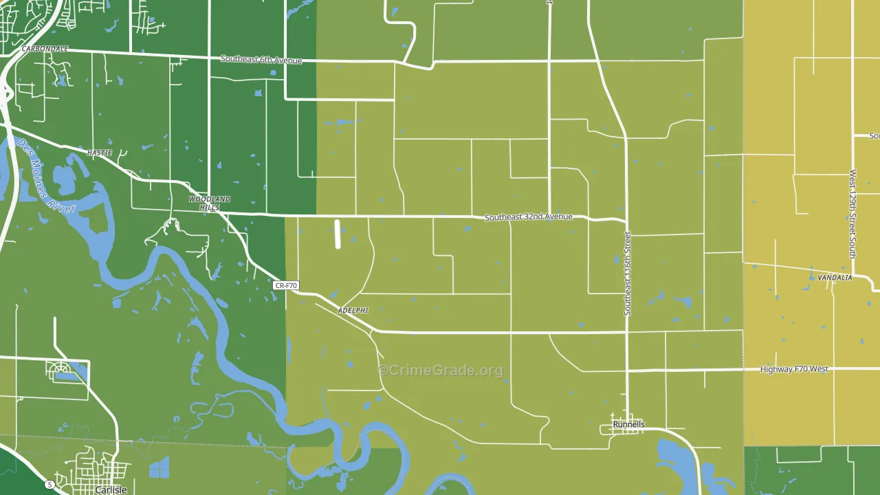 Runnells, IA Map of Theft Rates