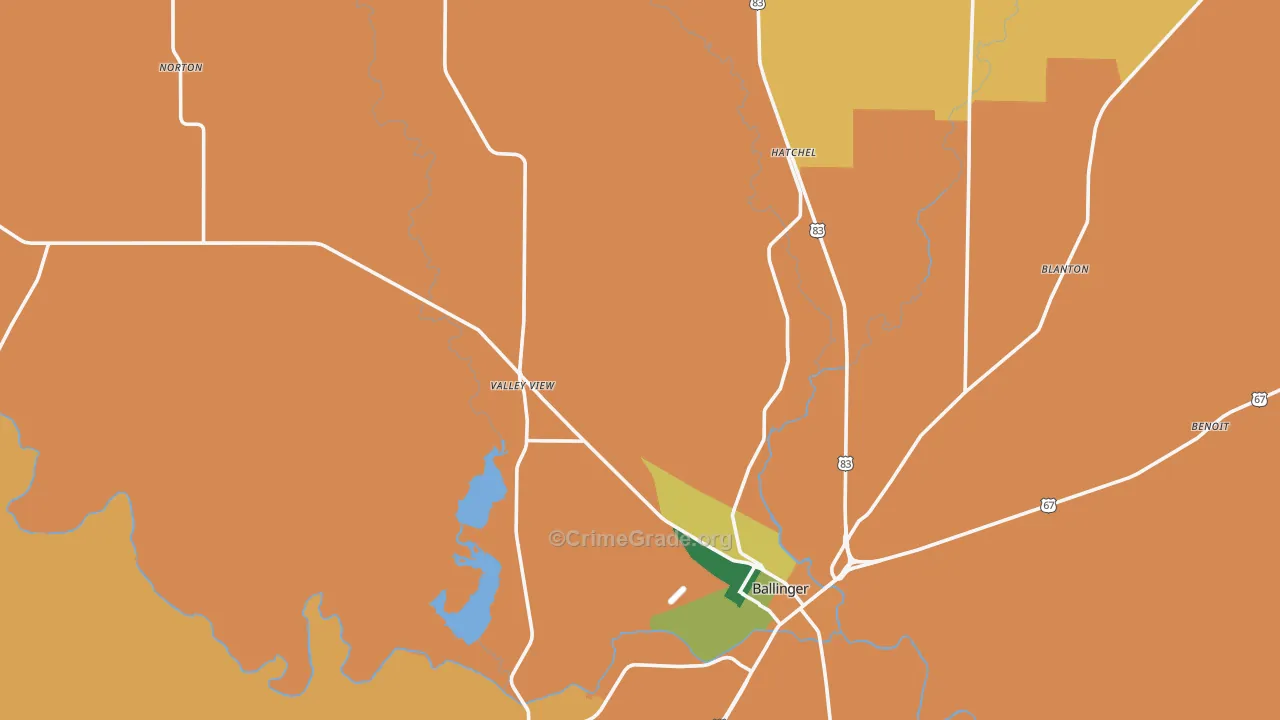 Runnels County, TX Map of Theft Rates