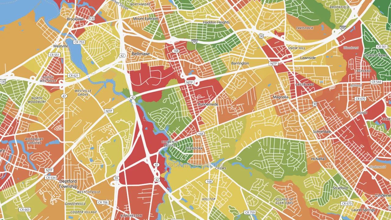 Runnemede, NJ Map of Theft Rates