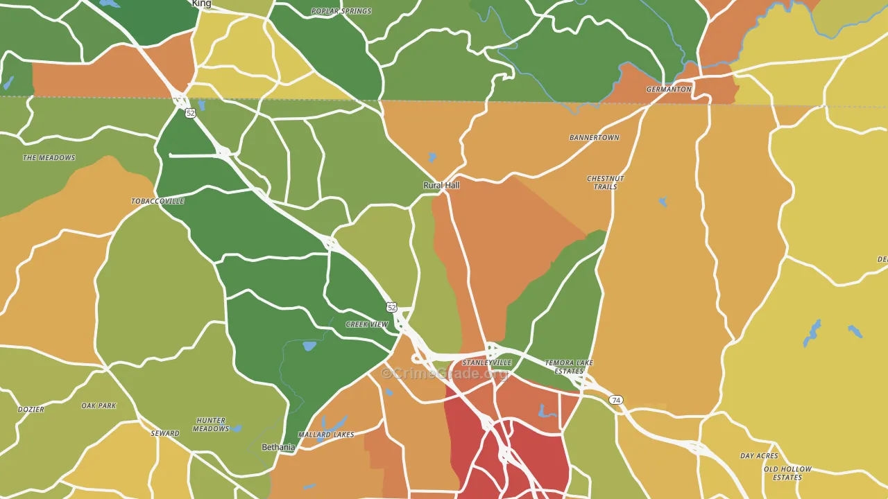 Rural Hall, NC Map of Theft Rates