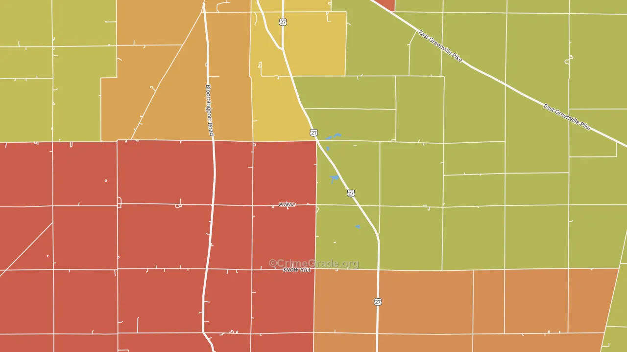 Rural, IN Map of Theft Rates