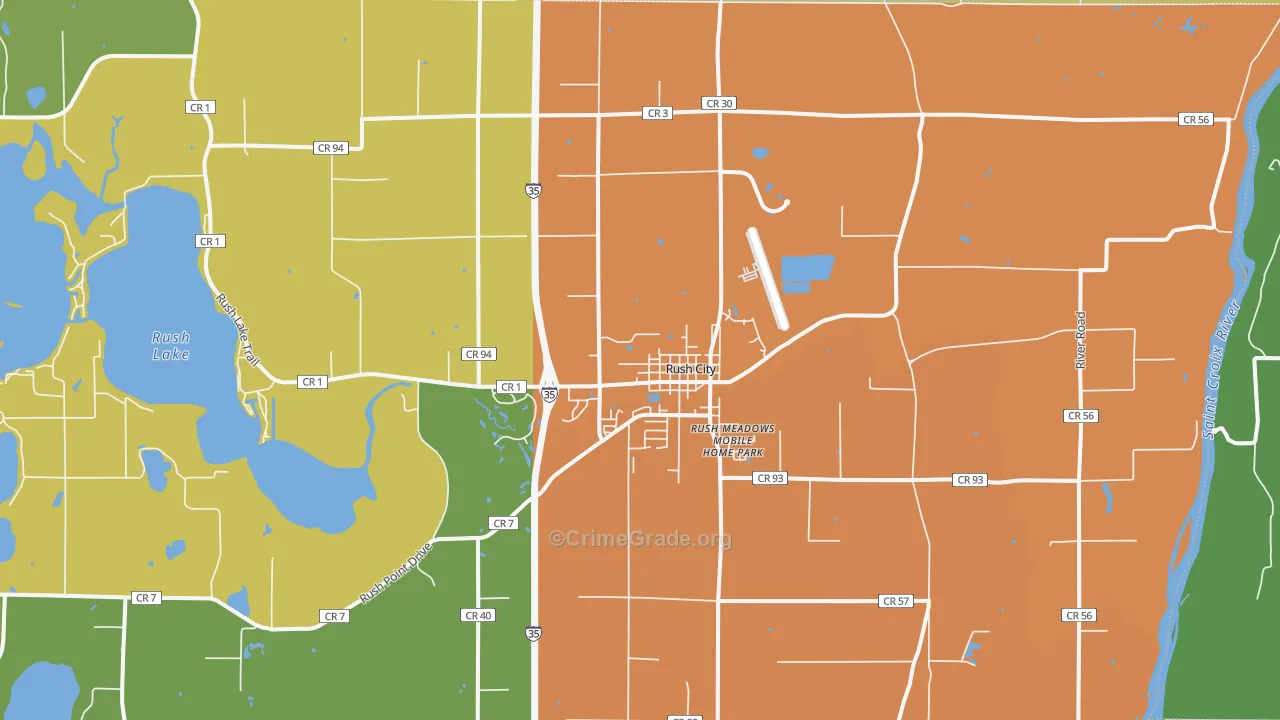 Rush City, MN Map of Theft Rates