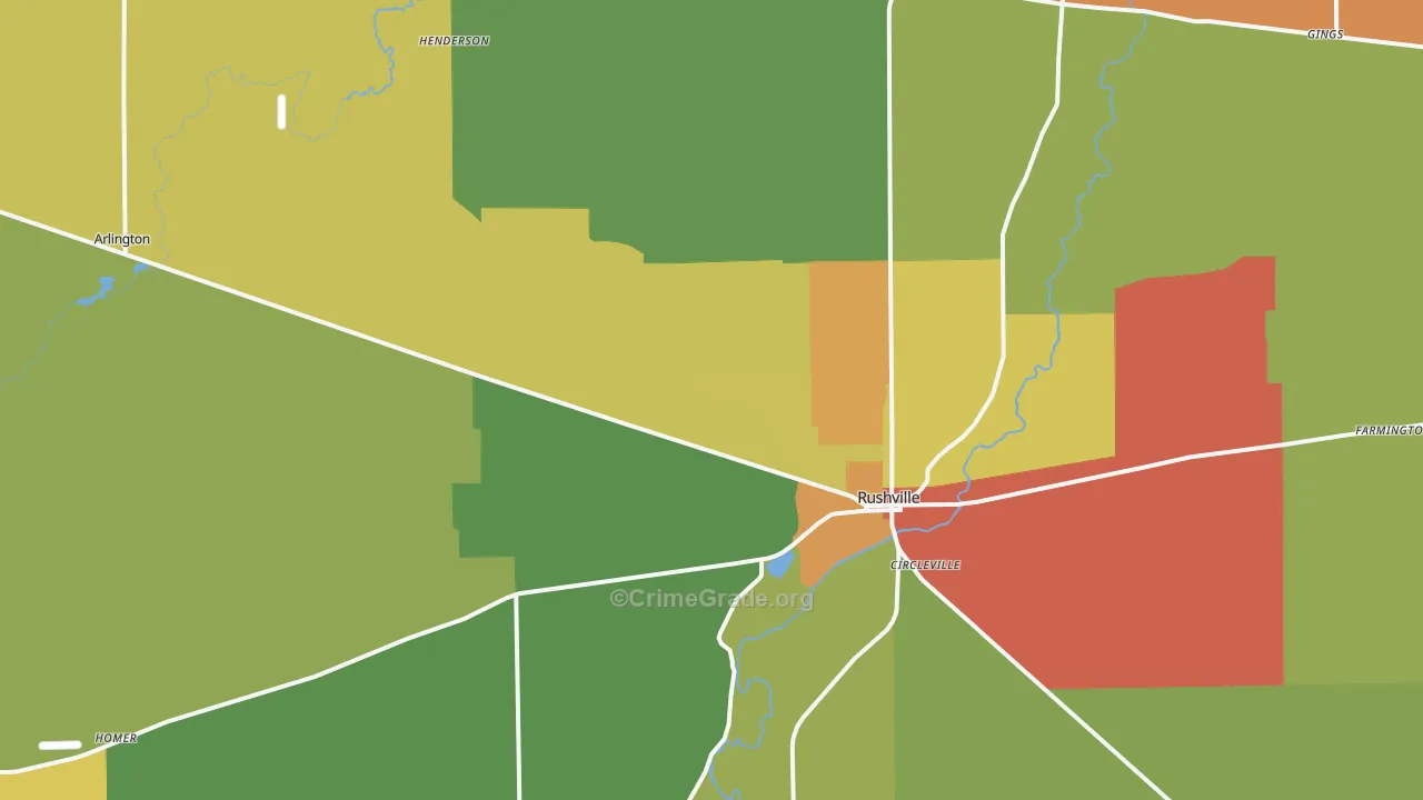 Rush County, IN Map of Theft Rates