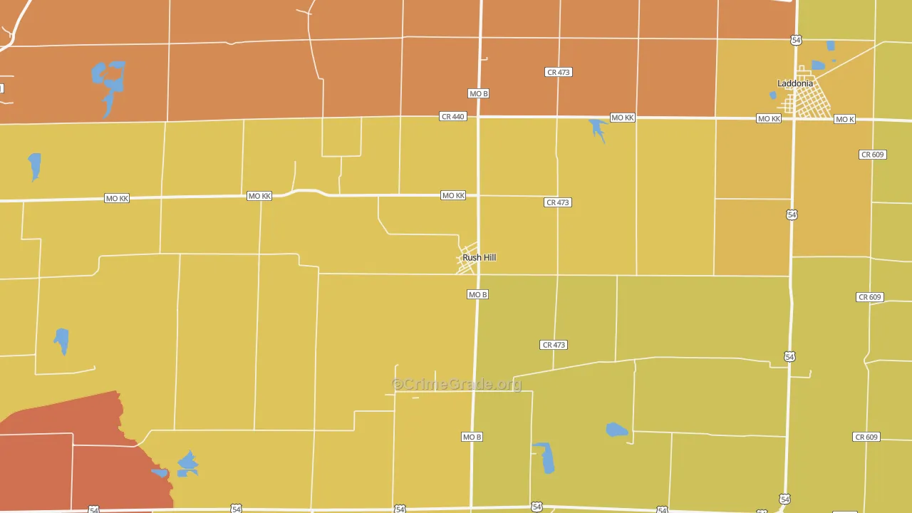 Rush Hill, MO Map of Theft Rates