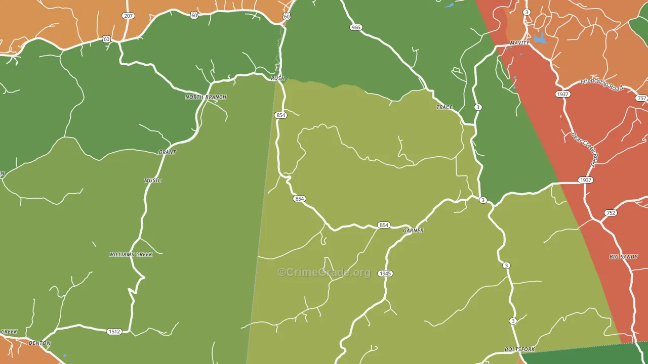 Rush, KY Map of Theft Rates