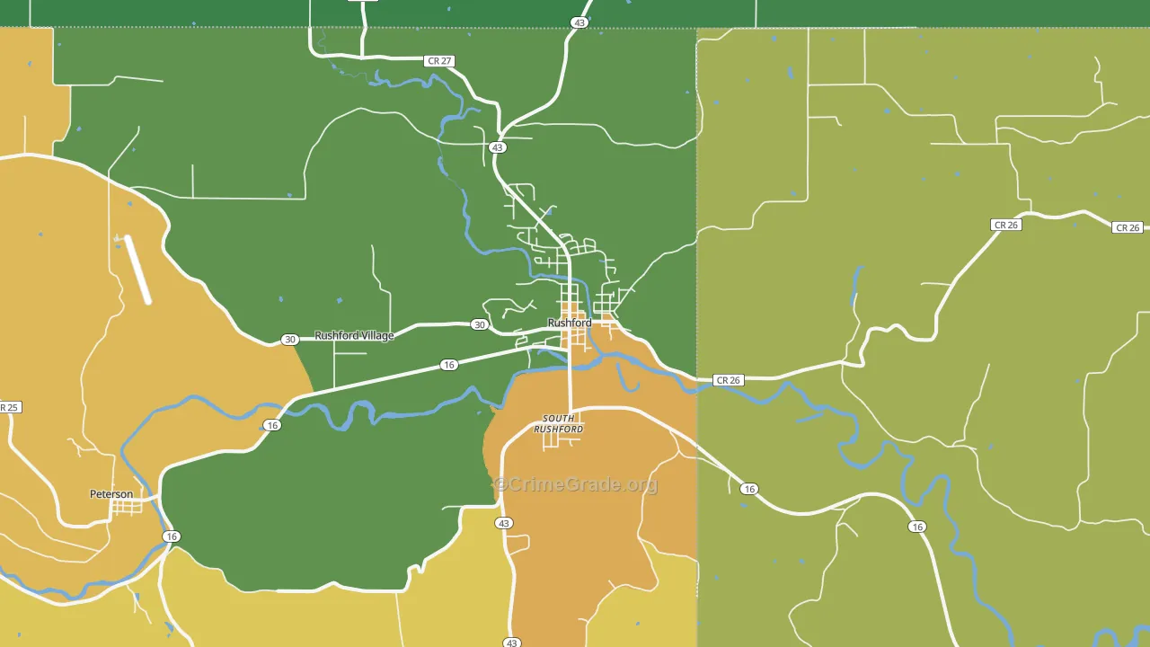 Rushford, MN Map of Theft Rates