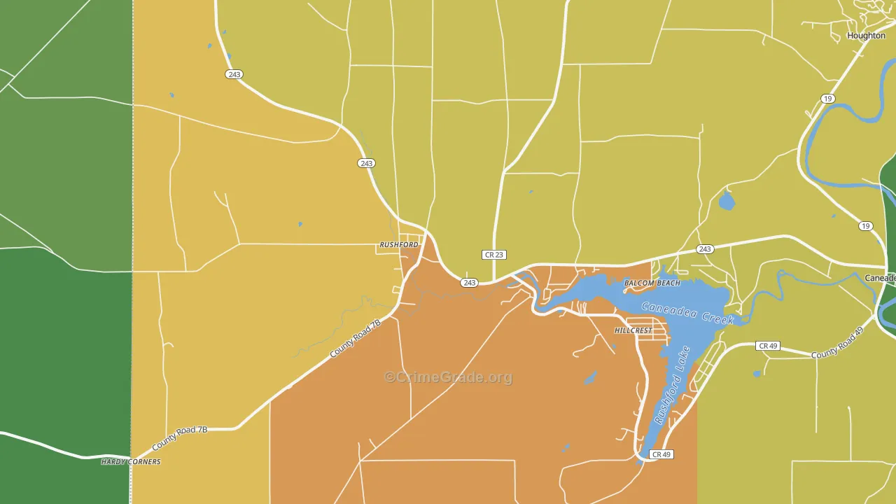 Rushford, NY Map of Theft Rates