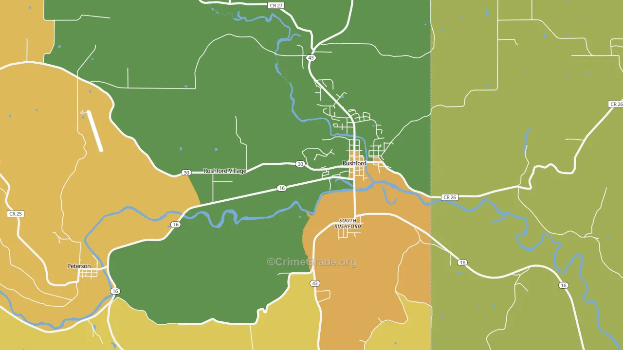 Rushford Village, MN Map of Theft Rates