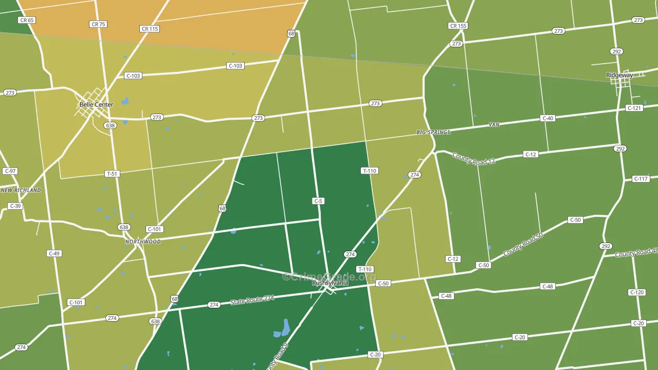 Rushsylvania, OH Map of Theft Rates