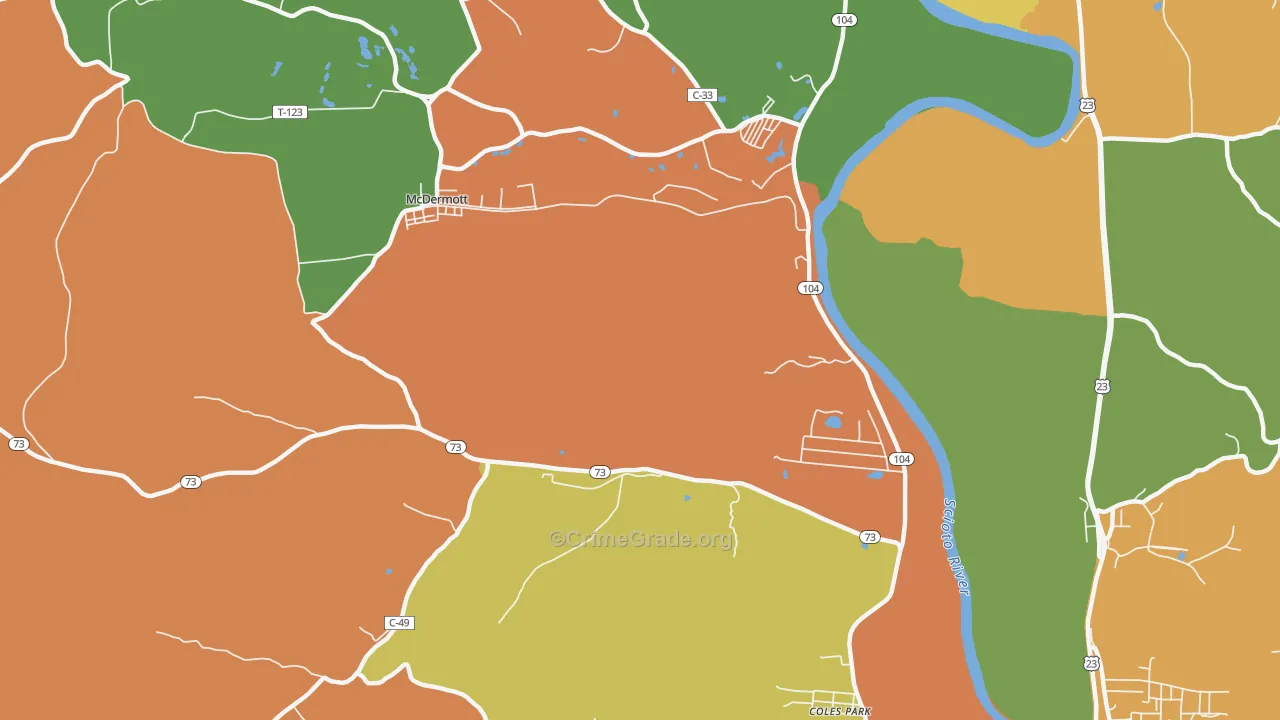 Rushtown, OH Map of Theft Rates