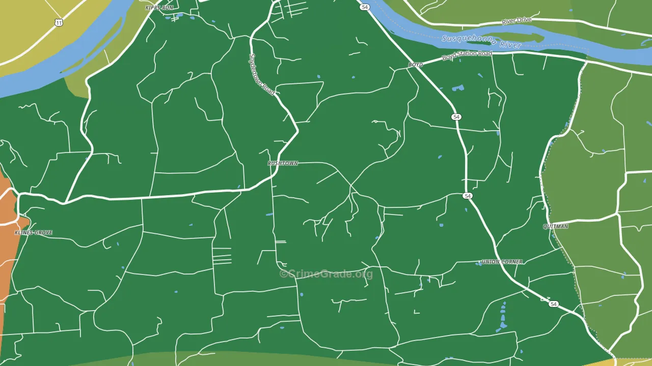 Rushtown, PA Map of Theft Rates