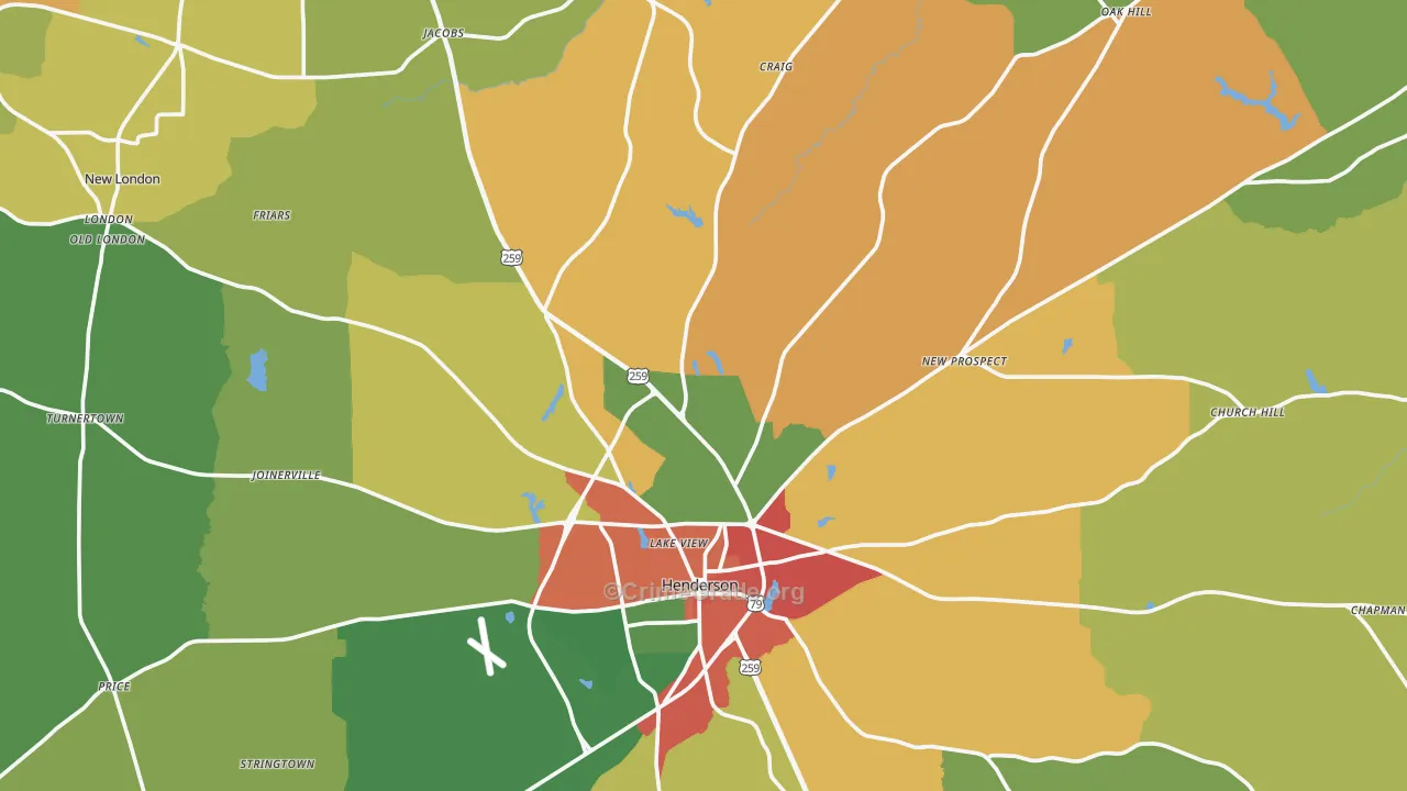 Rusk County, TX Map of Theft Rates
