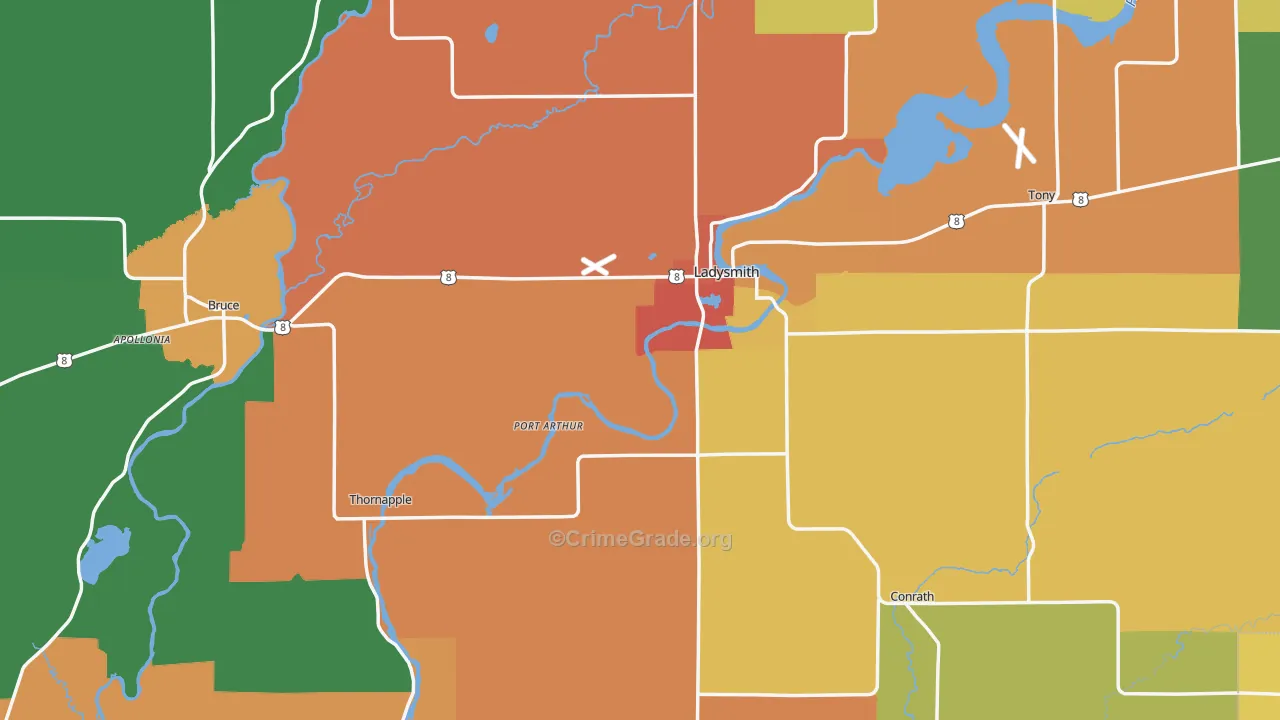 Rusk County, WI Map of Theft Rates