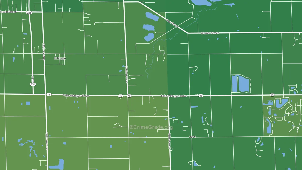 Rusk, MI Map of Theft Rates