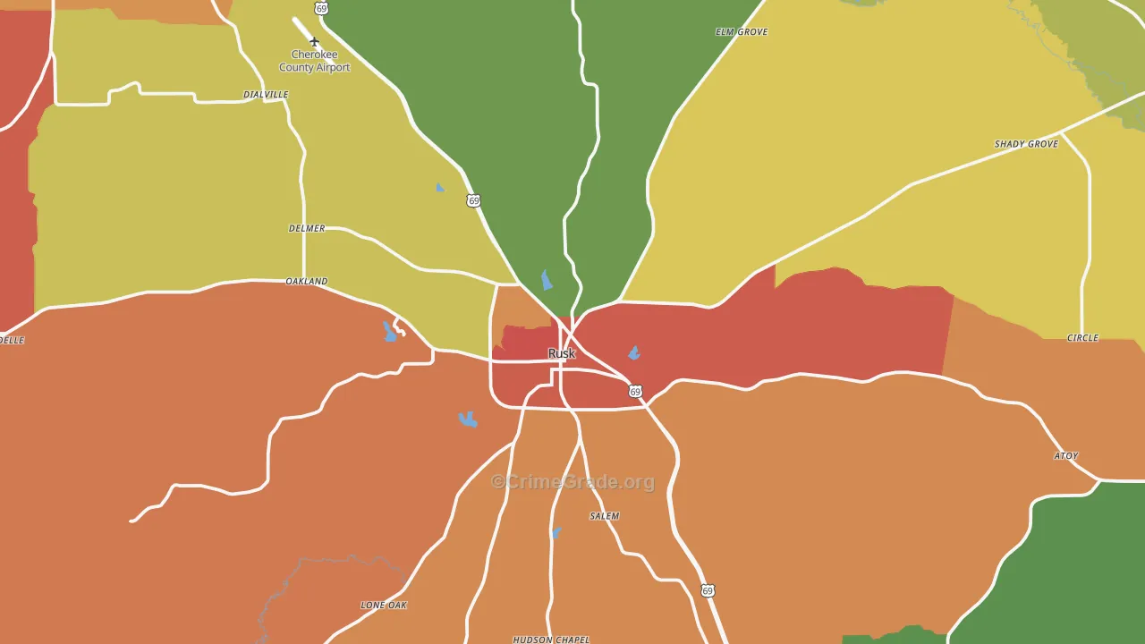 Rusk, TX Map of Theft Rates