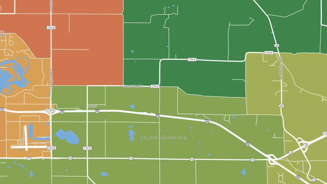 Rusk, WI Map of Theft Rates