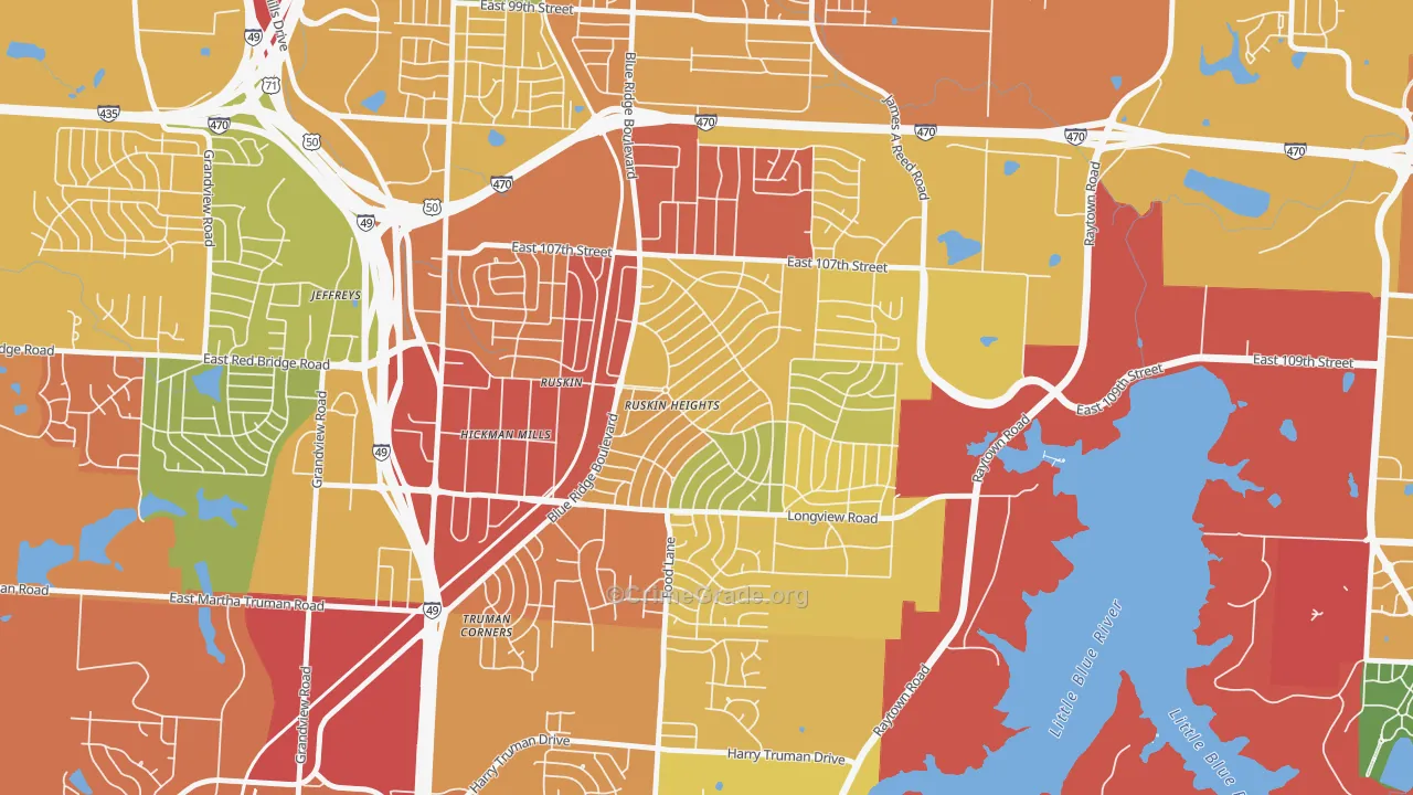 Ruskin Heights, Kansas City, MO Map of Theft Rates