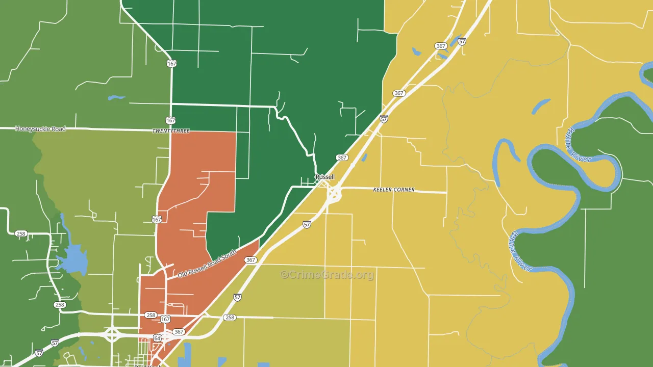 Russell, AR Map of Theft Rates