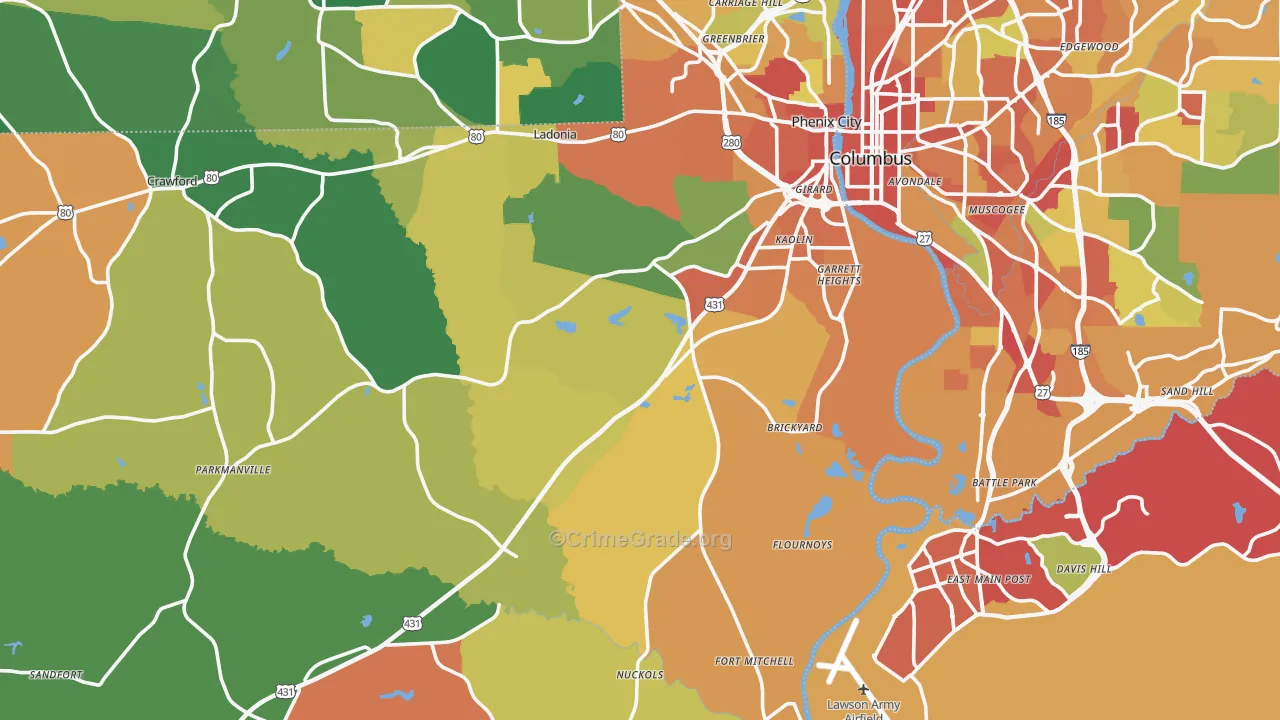 Russell County, AL Map of Theft Rates