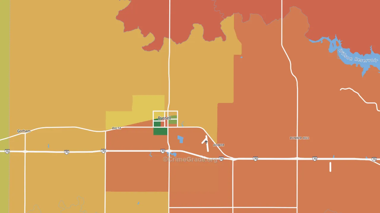Russell County, KS Map of Theft Rates