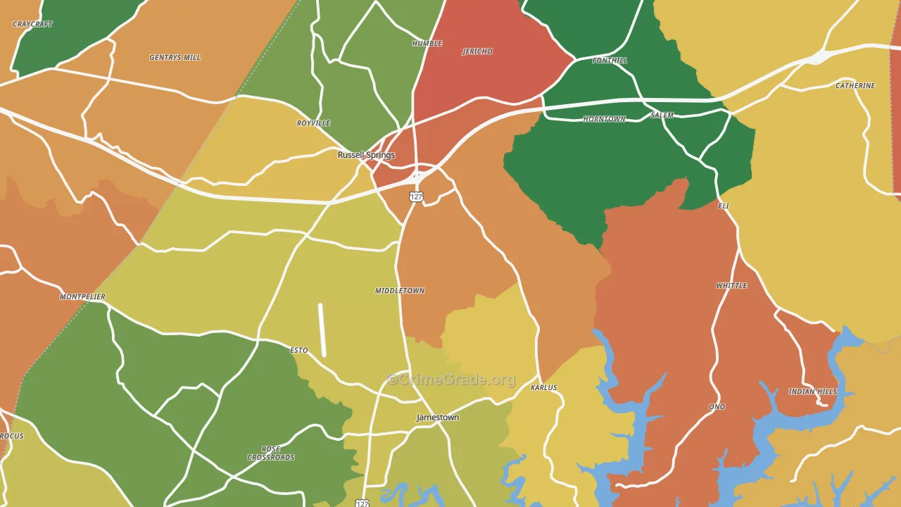 Russell County, KY Map of Theft Rates