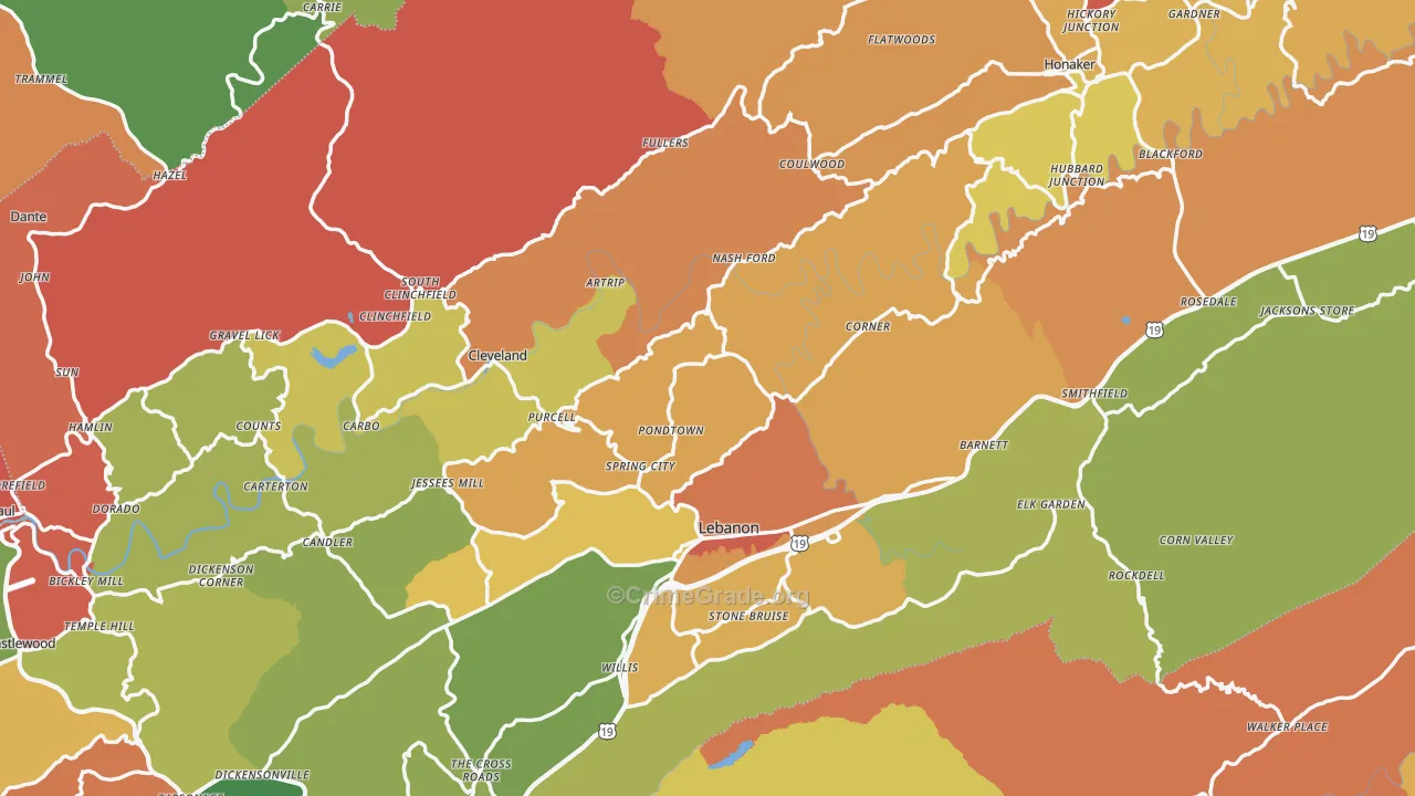 Russell County, VA Map of Theft Rates