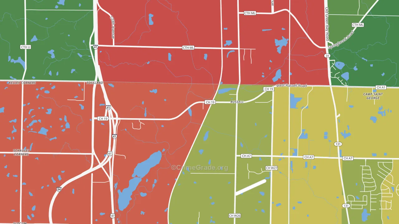Russell, IL Map of Theft Rates