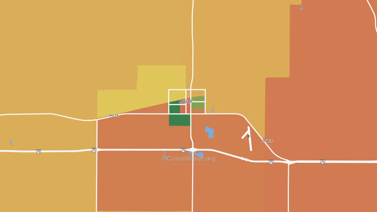 Russell, KS Map of Theft Rates
