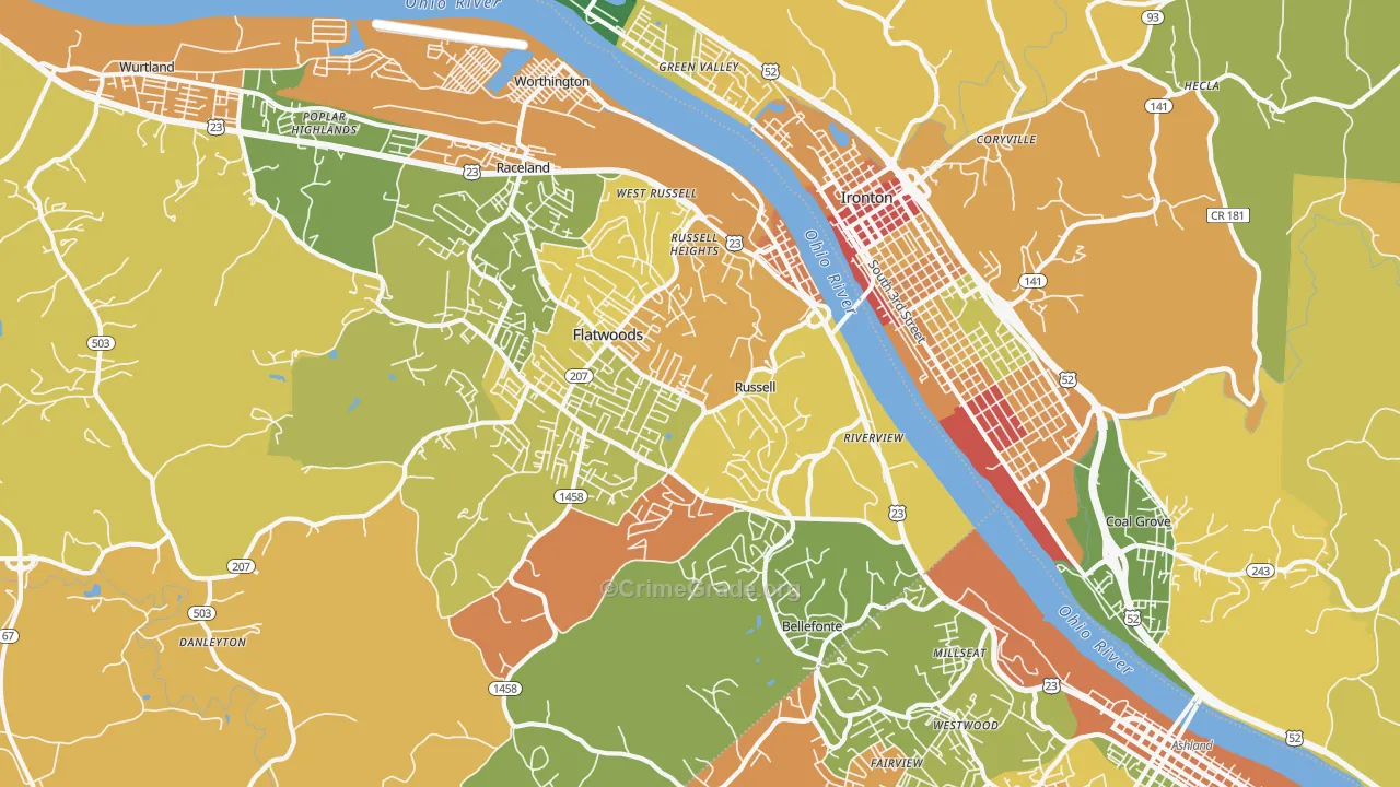 Russell, KY Map of Theft Rates