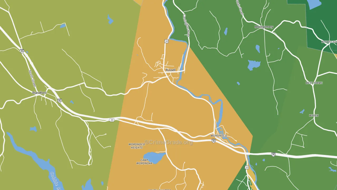 Russell, MA Map of Theft Rates