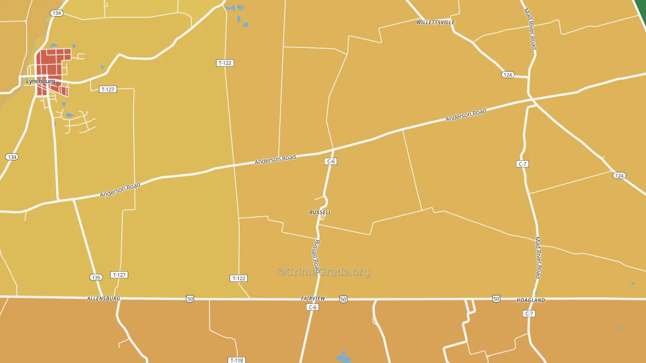 Russell, OH Map of Theft Rates