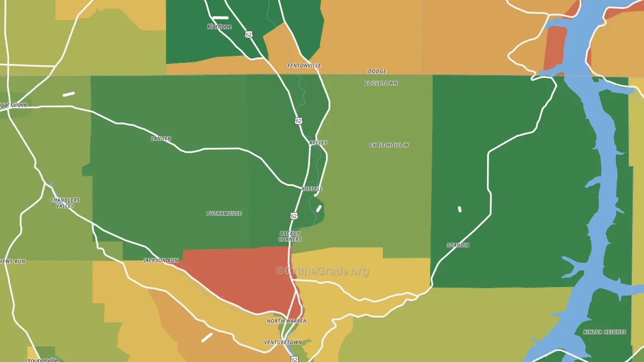 Russell, PA Map of Theft Rates