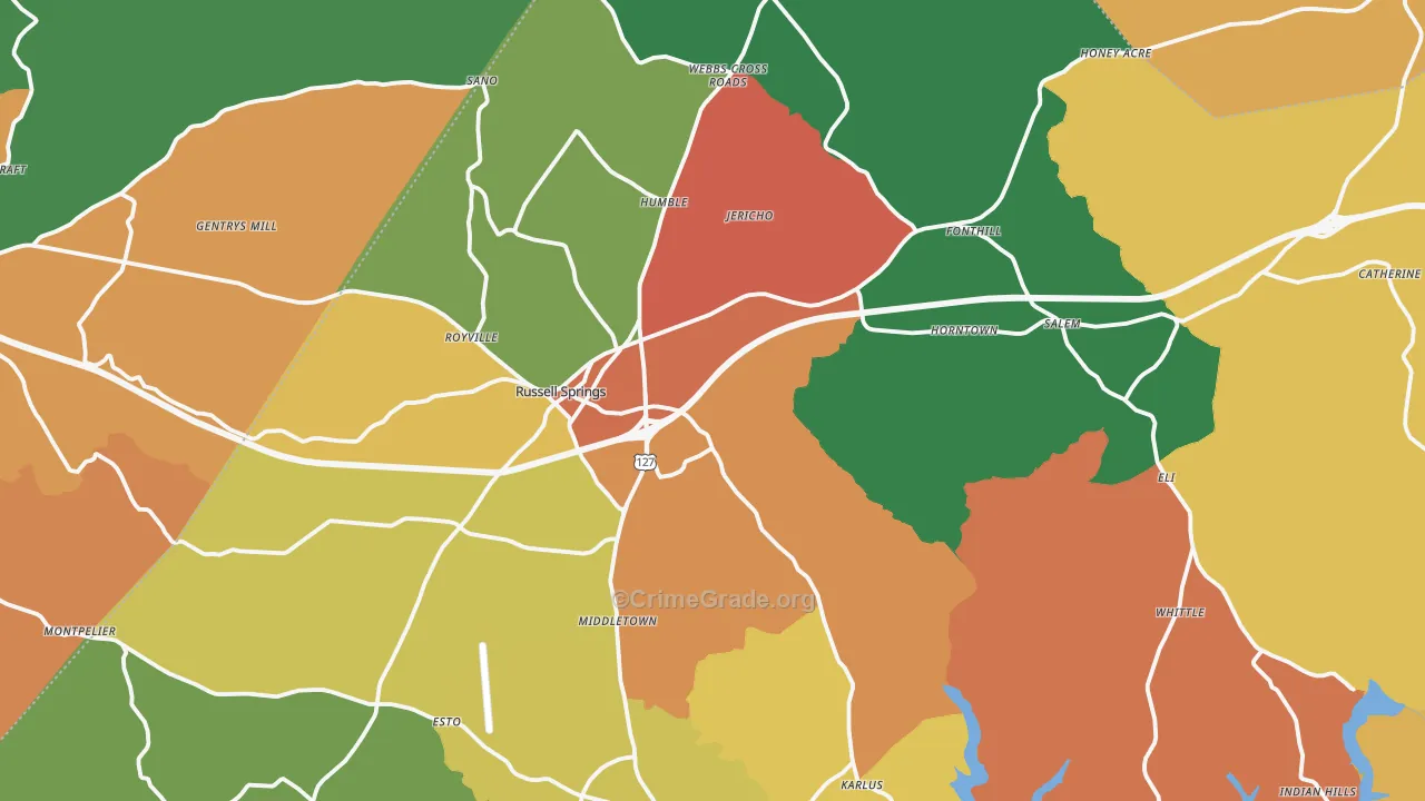 Russell Springs, KY Map of Theft Rates