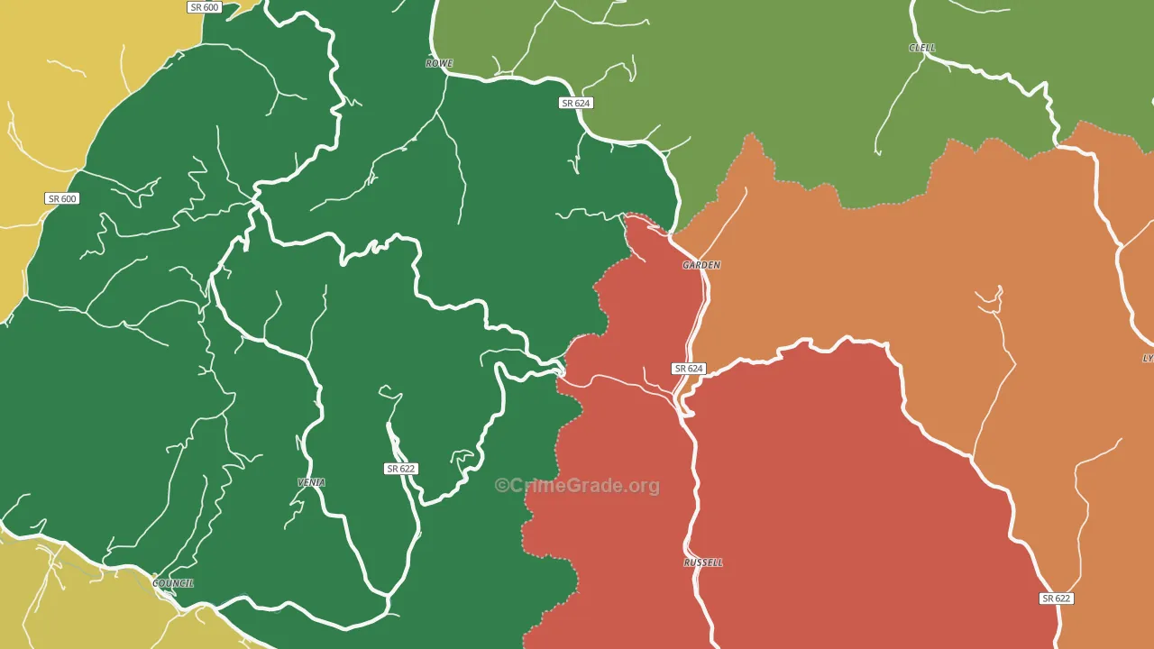 Russell, VA Map of Theft Rates