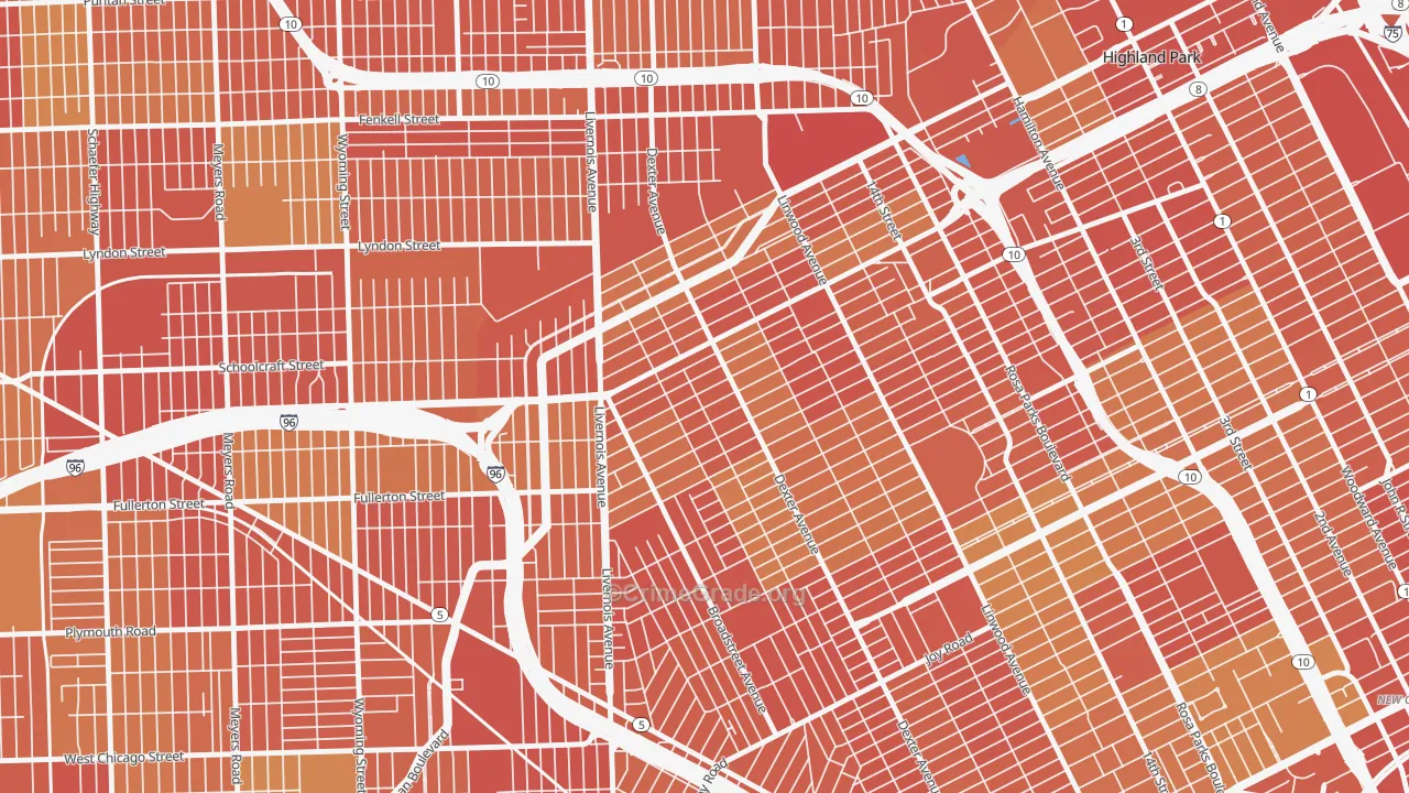 Russell Woods, Detroit, MI Map of Theft Rates