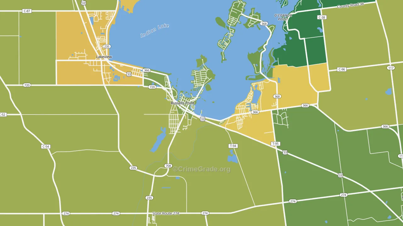 Russells Point, OH Map of Theft Rates