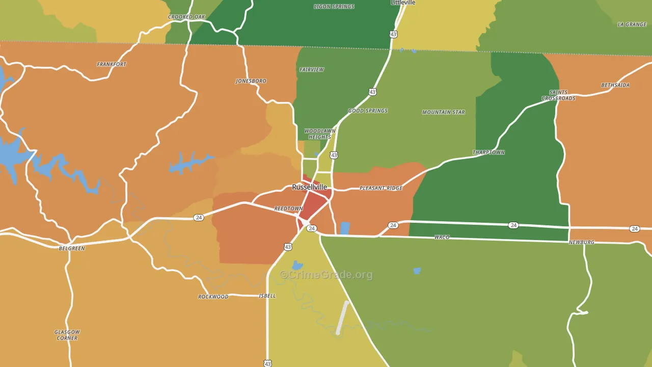 Russellville, AL Map of Theft Rates