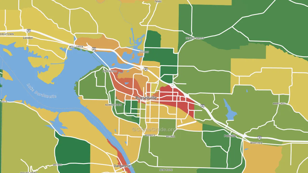 Russellville, AR Map of Theft Rates