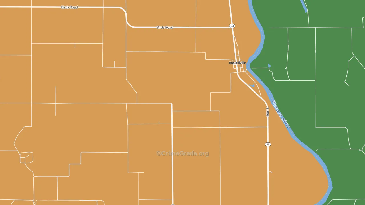 Russellville, IL Map of Theft Rates