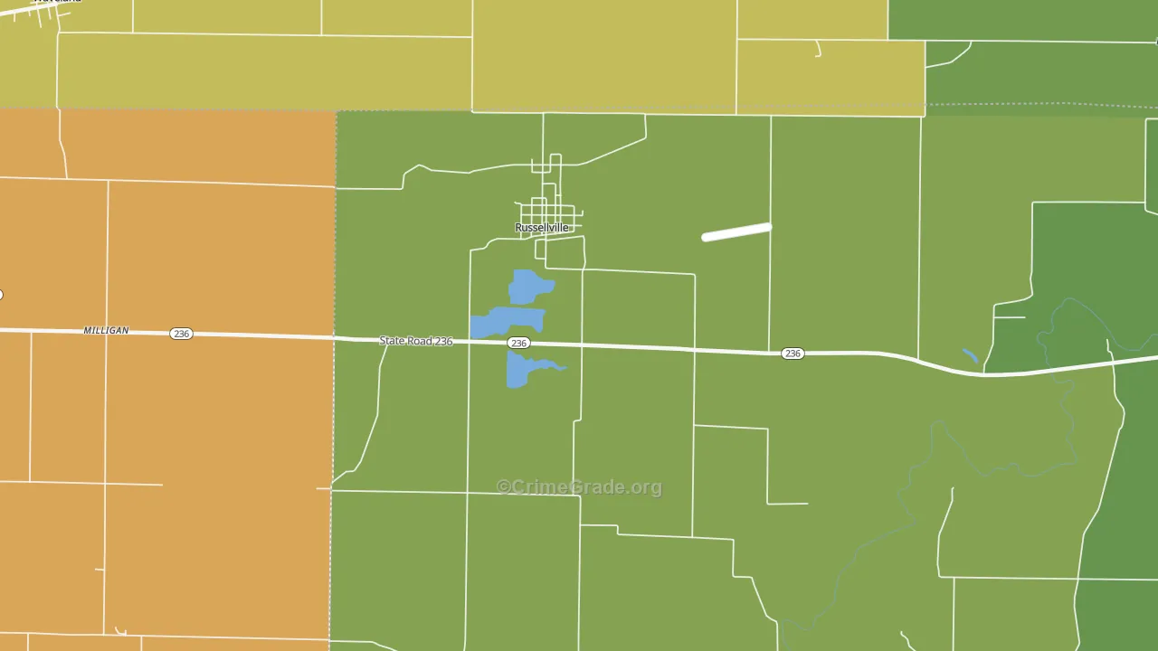 Russellville, IN Map of Theft Rates